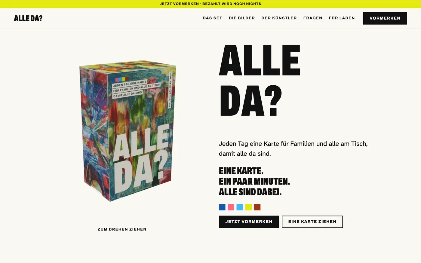 Alle da?, die Website am Bildschirm