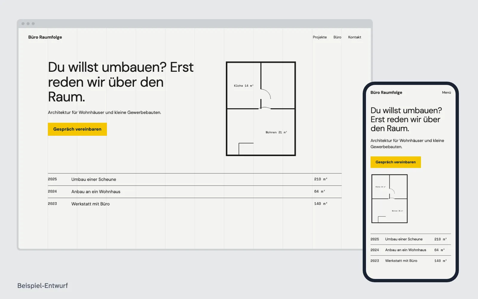 Beispiel-Entwurf: Website für Architekten und Planer (ausgedachter Betrieb)