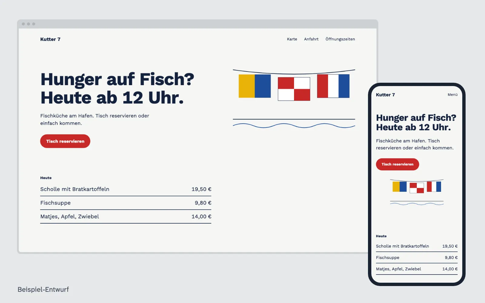 Beispiel-Entwurf: Website für Gastronomie (ausgedachter Betrieb)