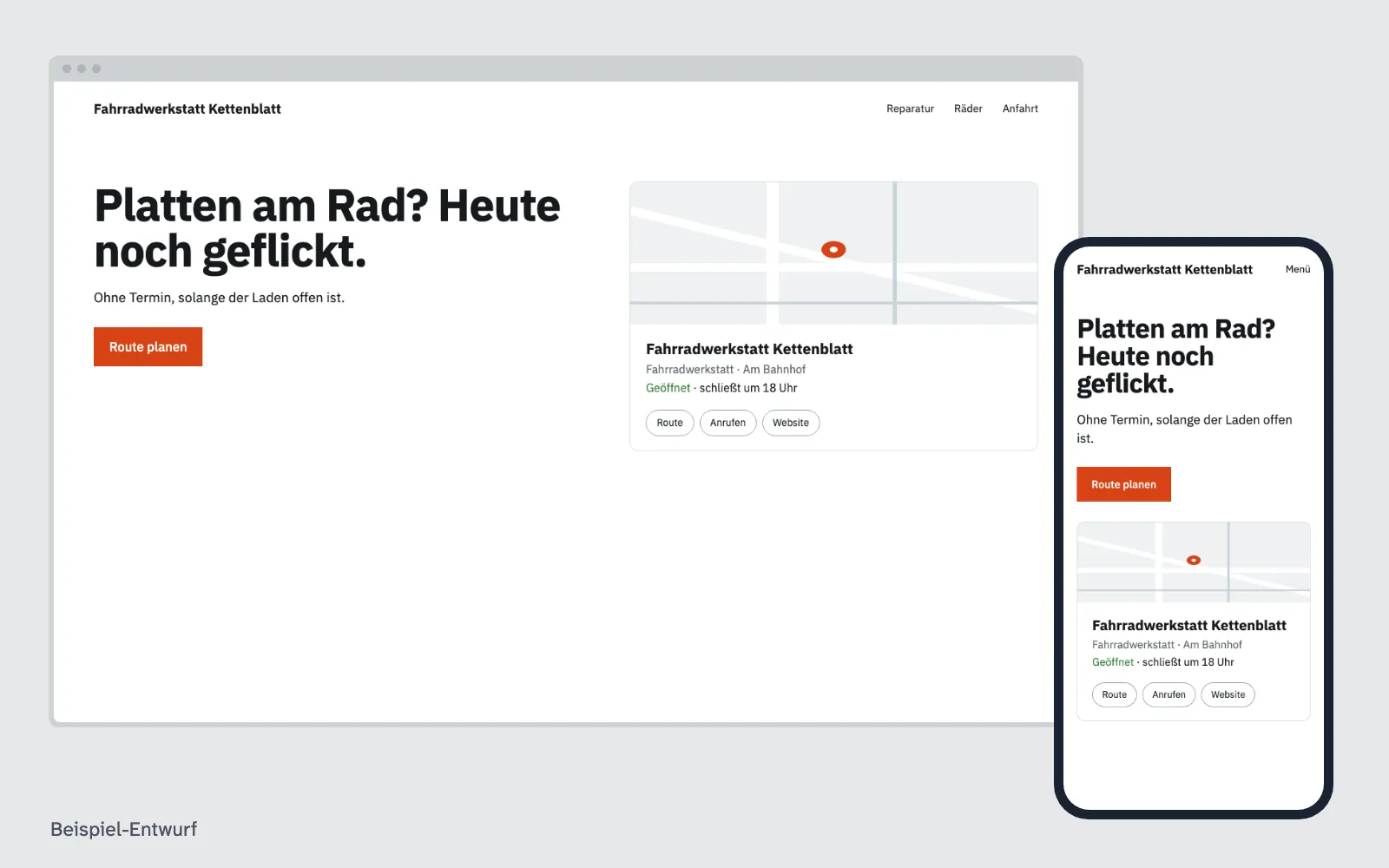 Beispiel-Entwurf: Google-Unternehmensprofil – Website eines ausgedachten Betriebs