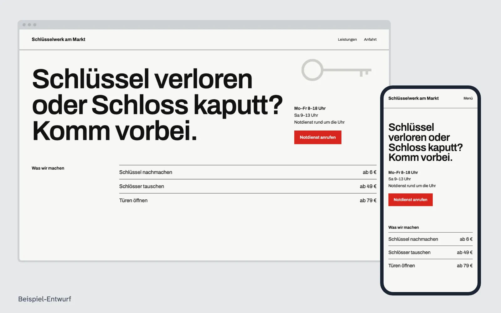 Beispiel-Entwurf: Website für kleine Betriebe (ausgedachter Betrieb)