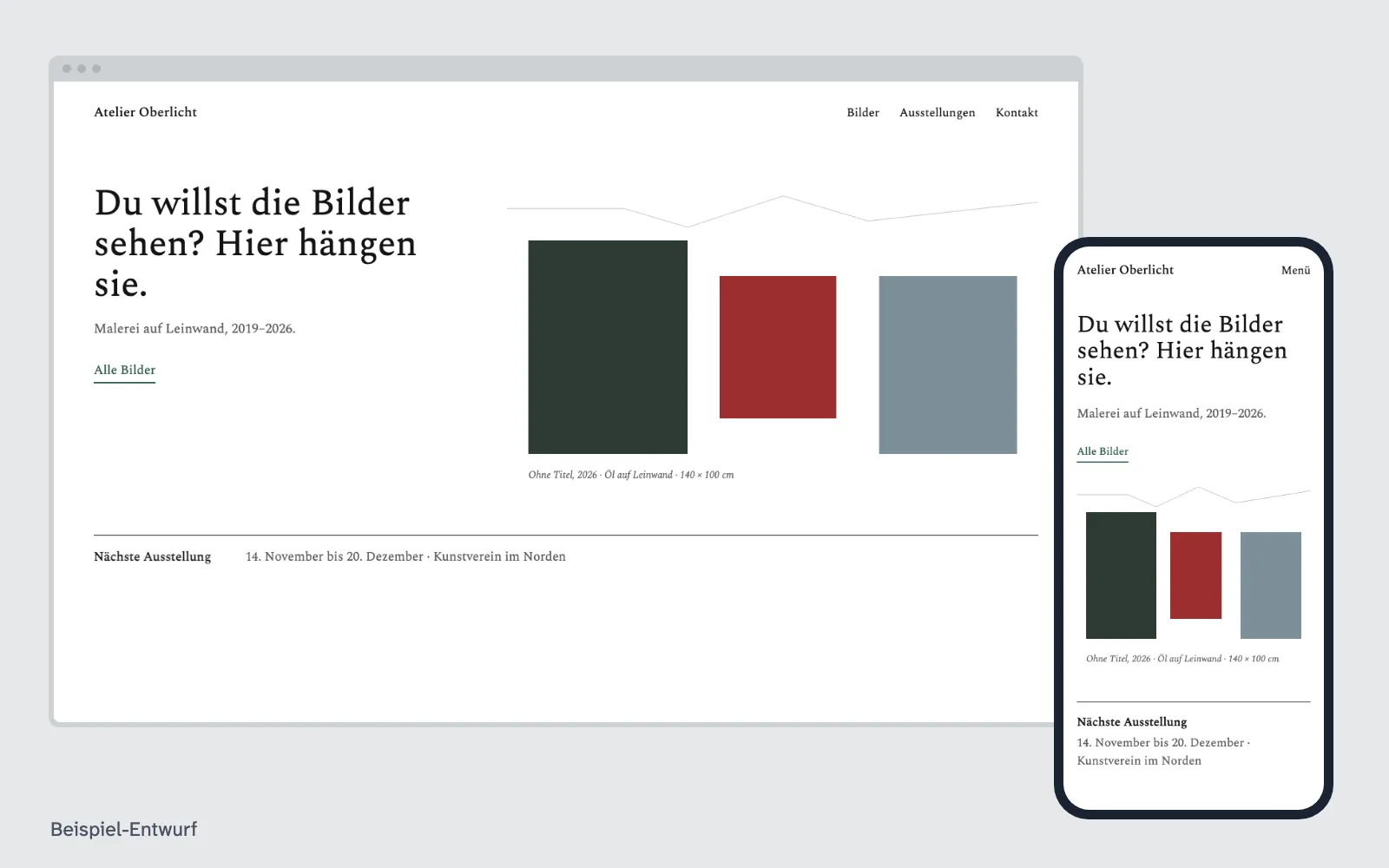 Beispiel-Entwurf: Website für Künstler (ausgedachter Betrieb)