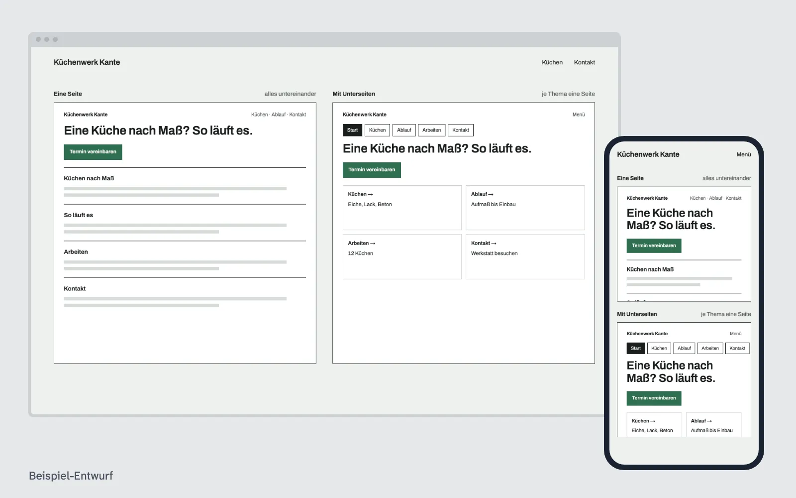 Beispiel-Entwurf: Onepager oder Unterseiten – Website eines ausgedachten Betriebs