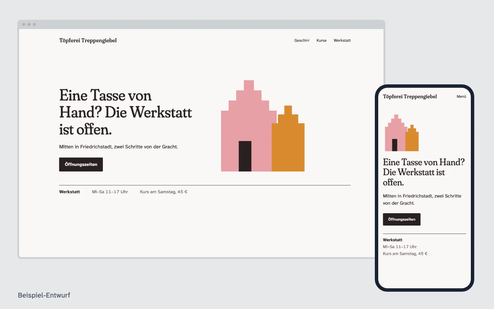 Beispiel-Entwurf: Website für einen ausgedachten Betrieb in Friedrichstadt
