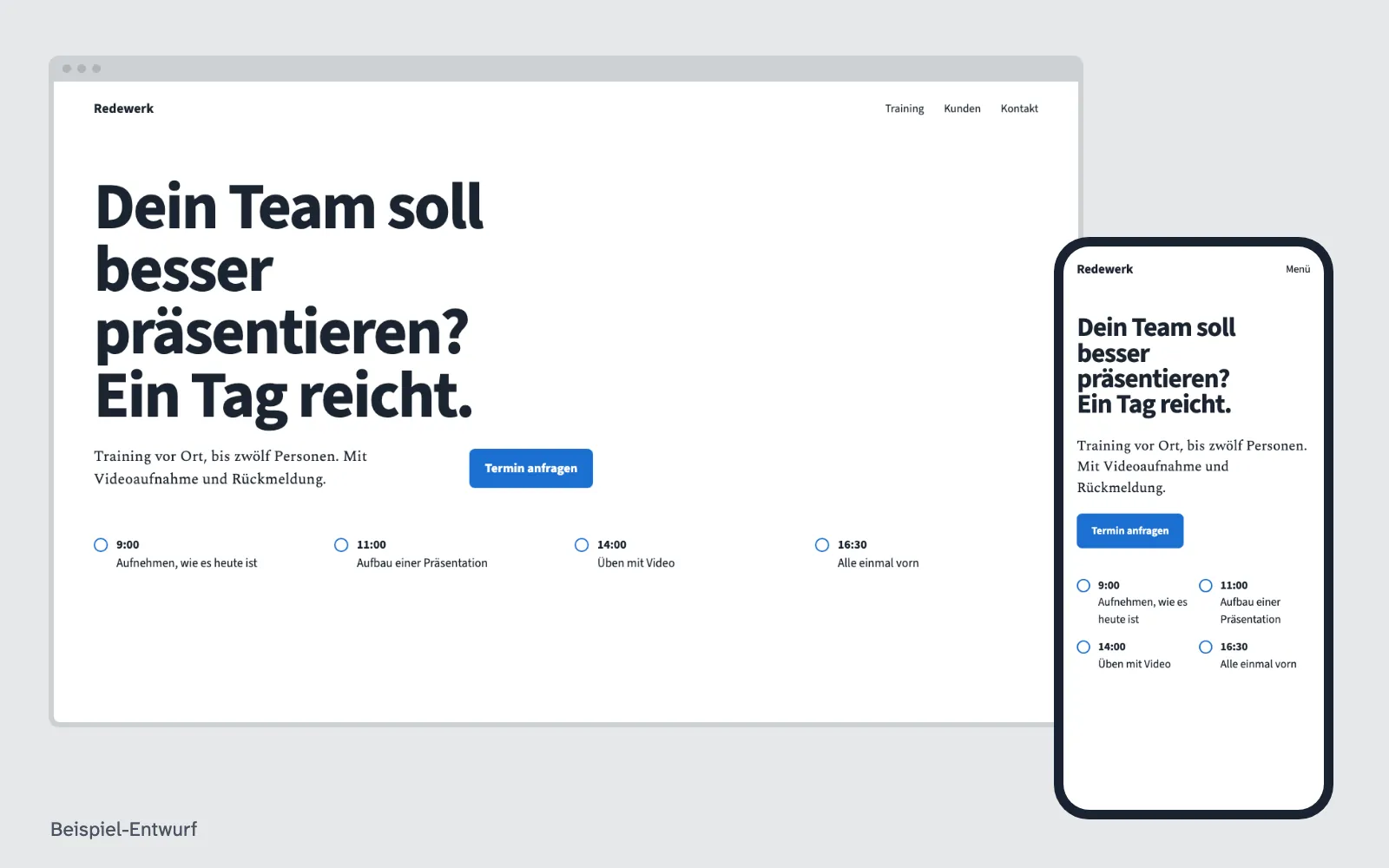 Beispiel-Entwurf: Website für Trainer und Dozenten (ausgedachter Betrieb)
