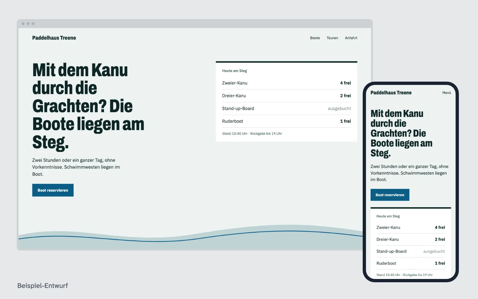 Beispiel-Entwurf: Website eines ausgedachten Kanuverleihs in Friedrichstadt