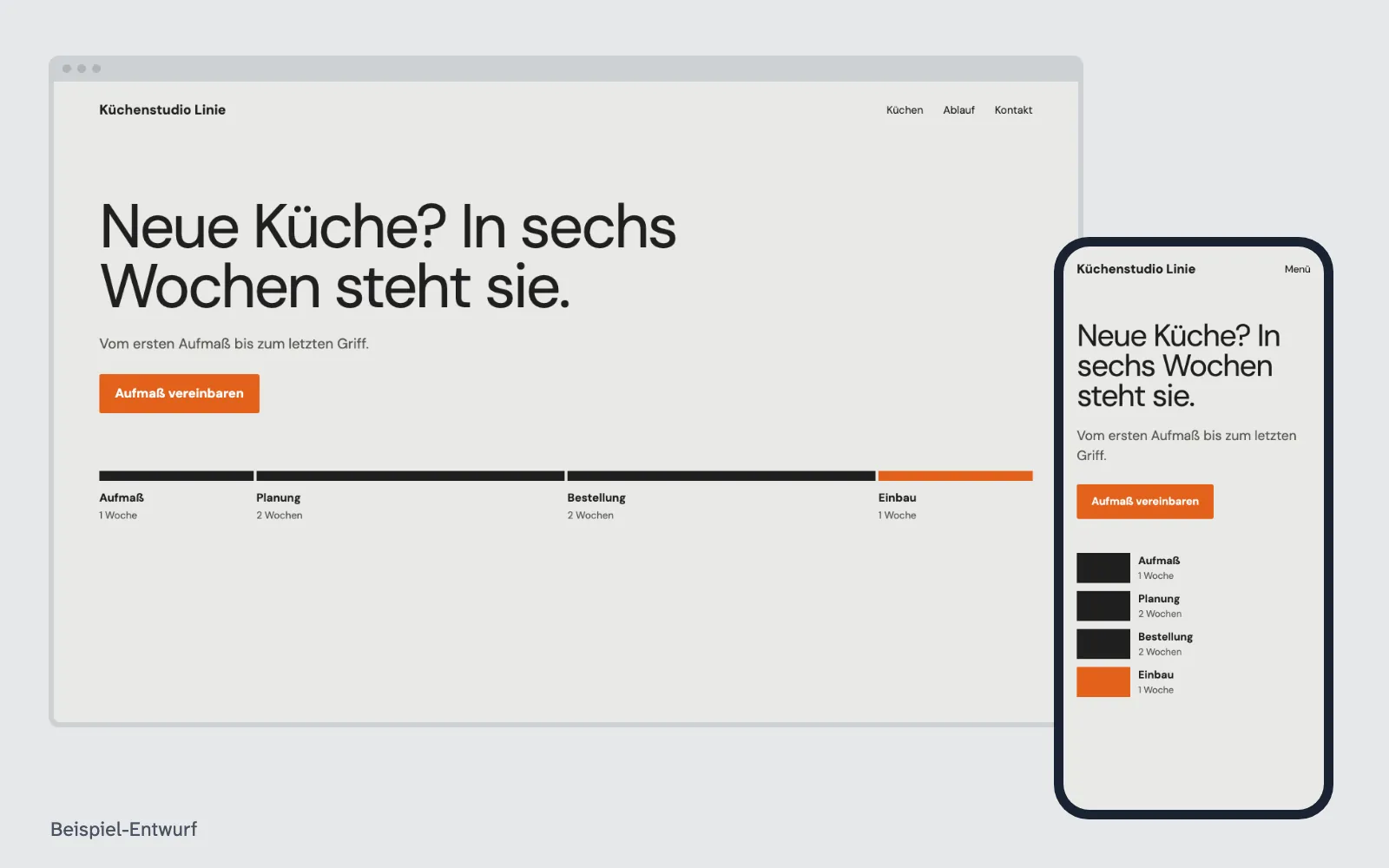 Beispiel-Entwurf: Wie lange dauert eine Website – Website eines ausgedachten Betriebs