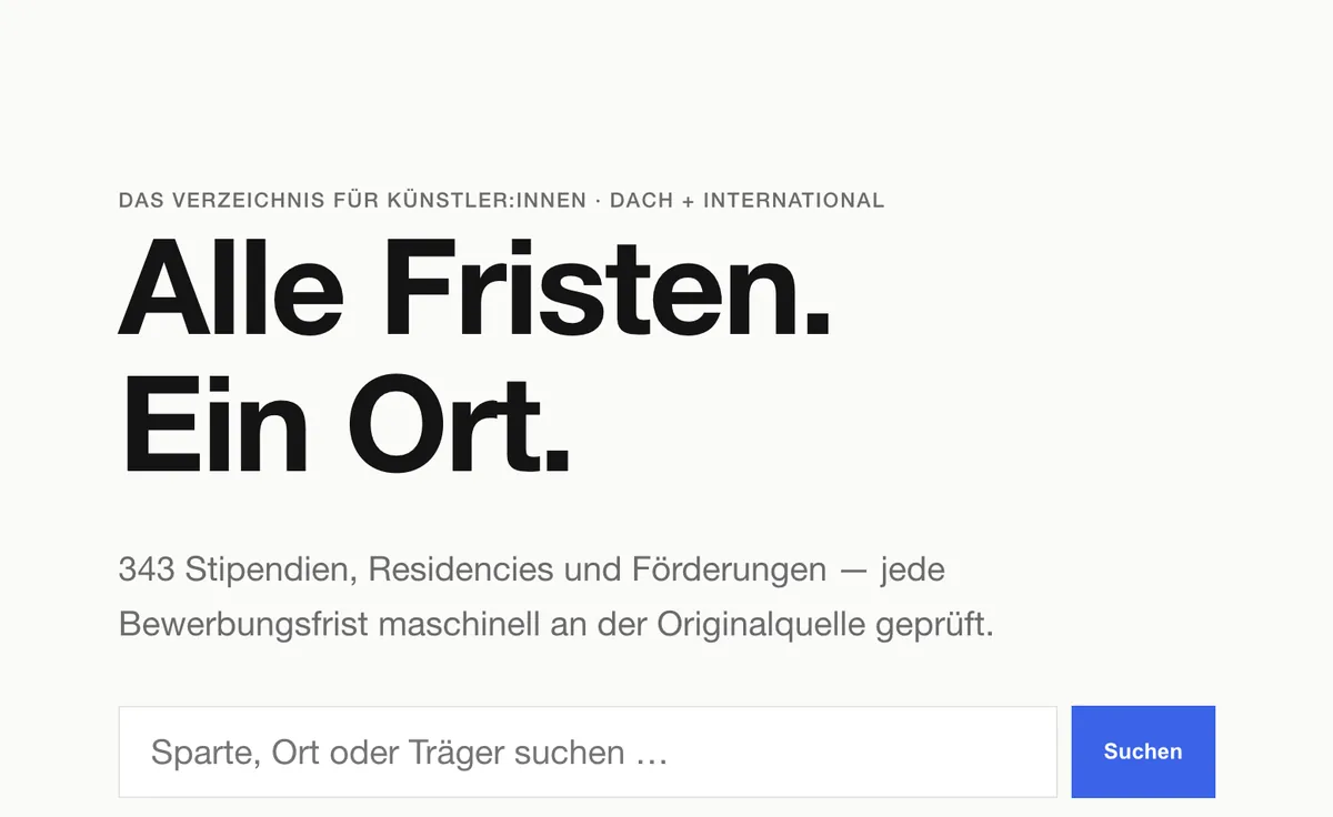 Die Suche auf kunst-stipendium.de, Ausschnitt