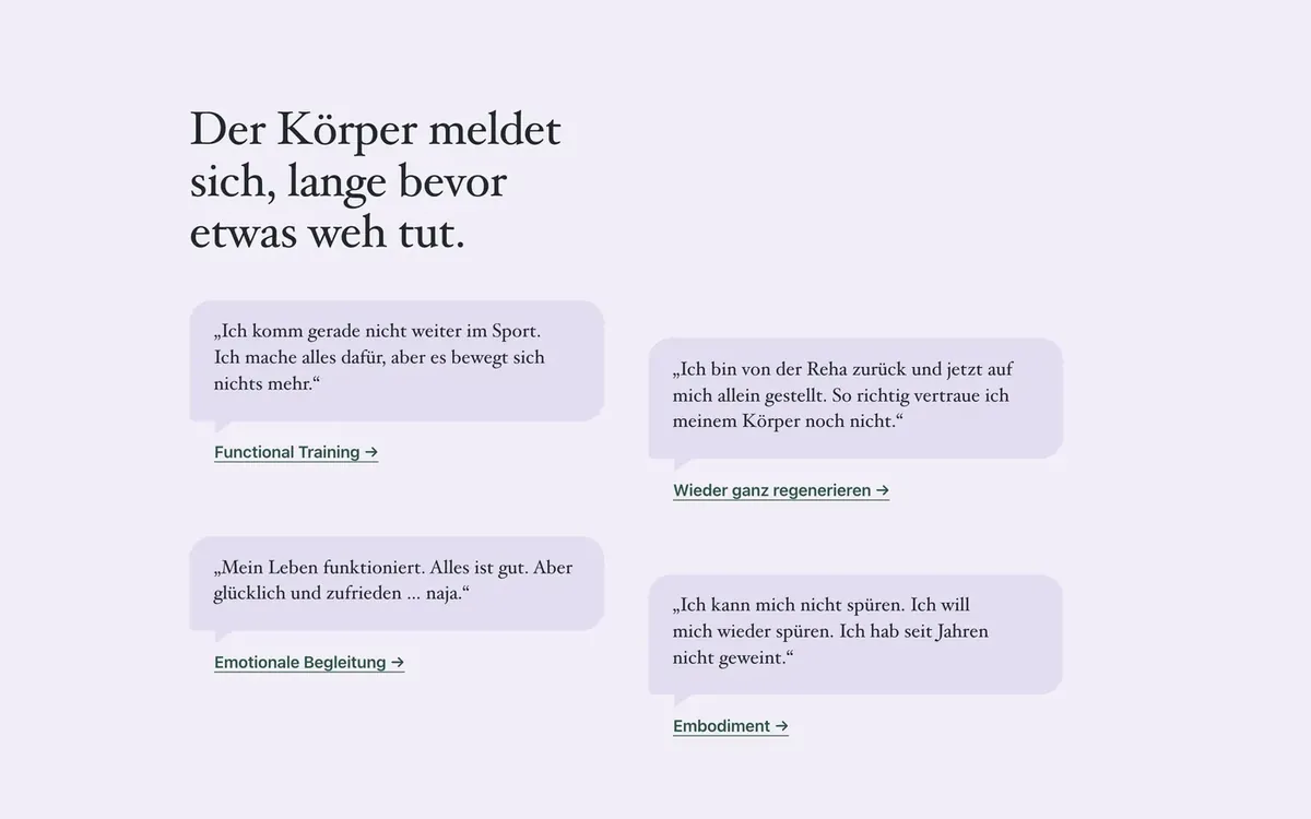 Die Sprechblasen auf der Startseite, am Bildschirm