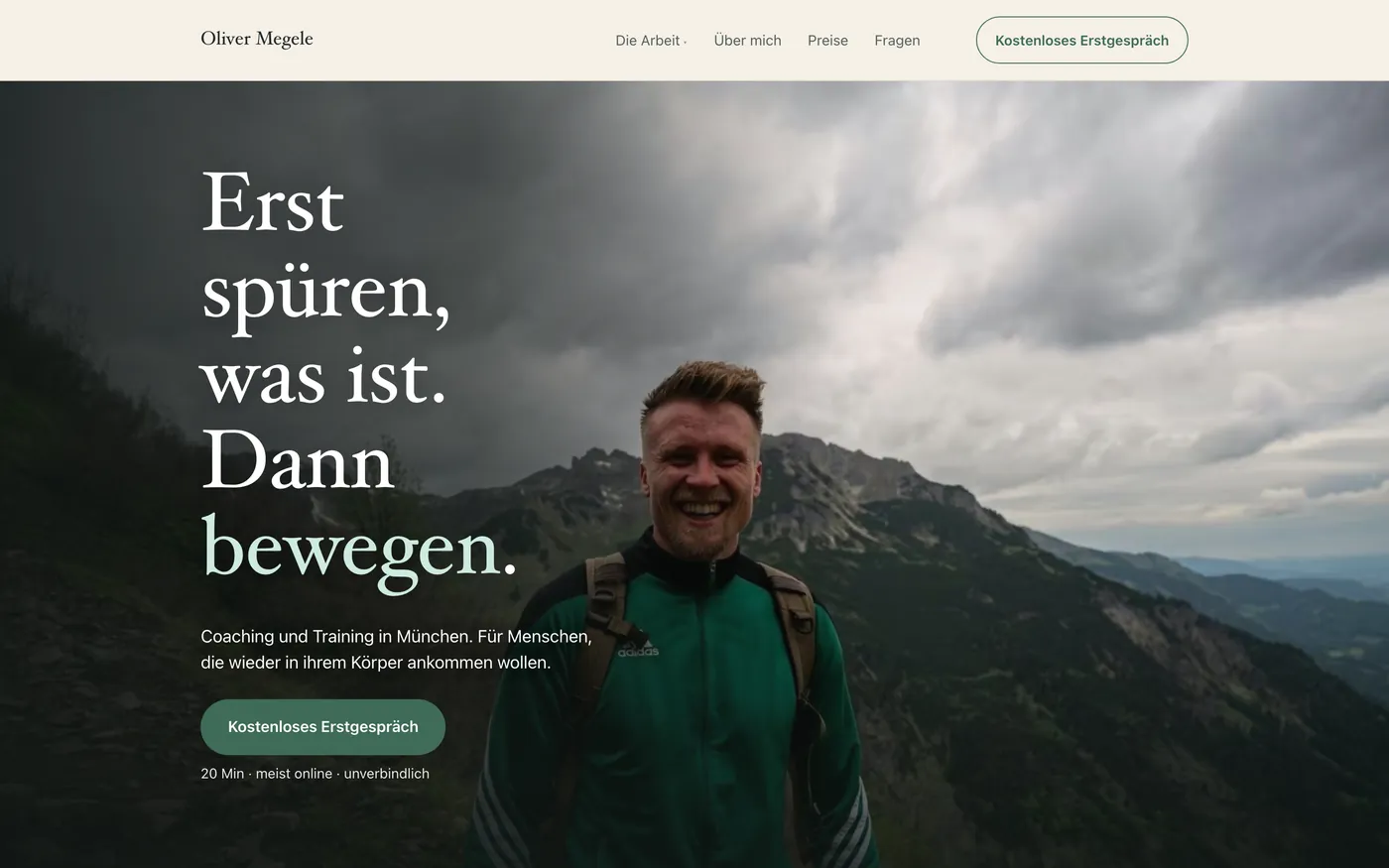 Website von Oliver Megele am Bildschirm